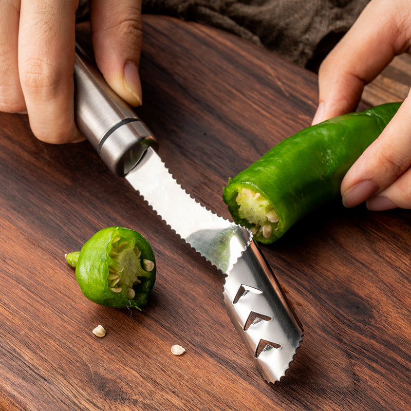 Stainless Steel Pepper Corer Tool – Jalapeño & Chili Pepper Seed Remover, Serrated Core Extractor for Stuffed Peppers, Kitchen Vegetable Coring Tool