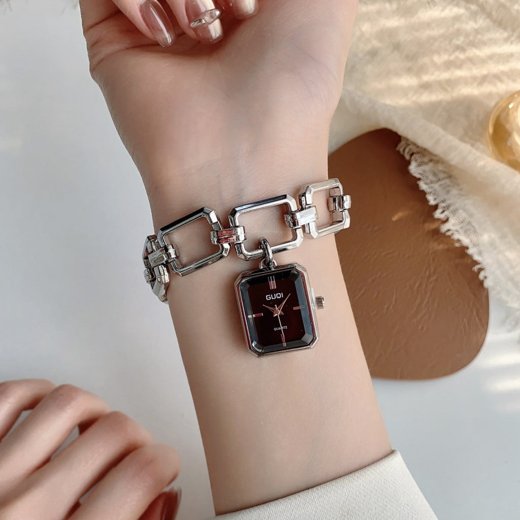Womens Decorative Watch With Square Pendant And Bracelet Style