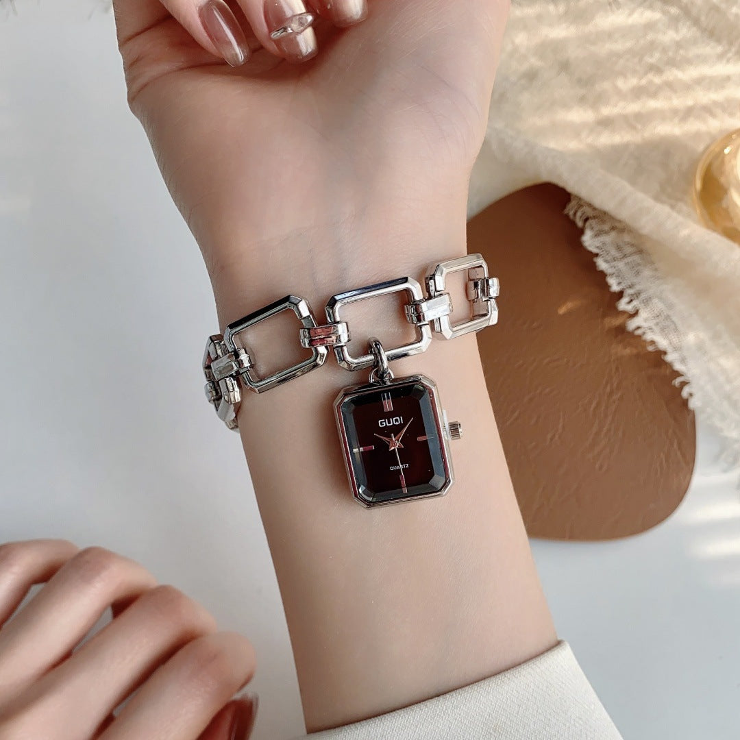Womens Decorative Watch With Square Pendant And Bracelet Style