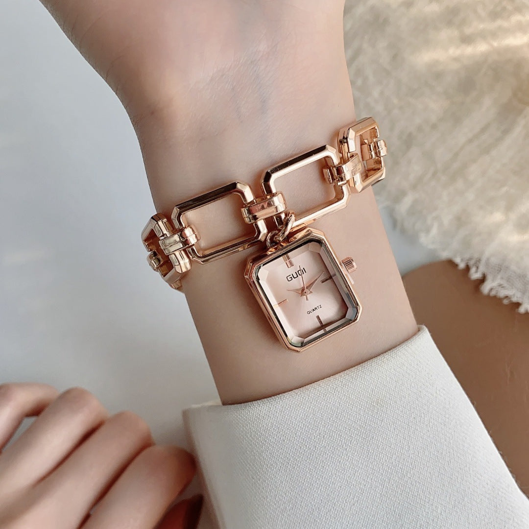 Womens Decorative Watch With Square Pendant And Bracelet Style