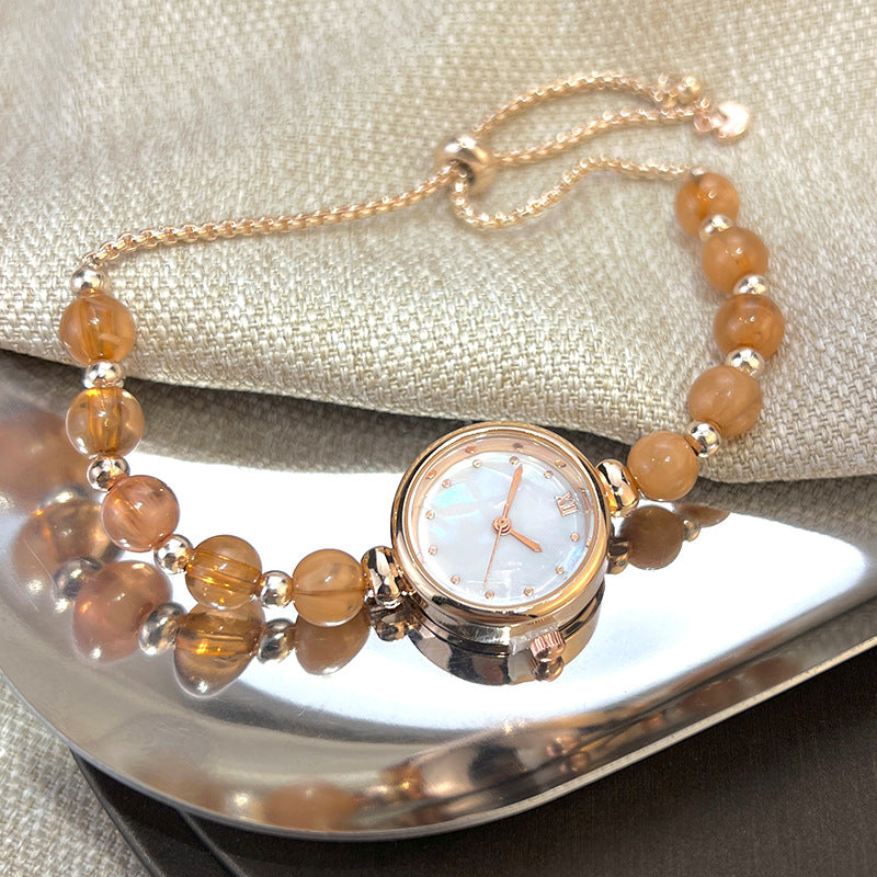 Pearl Bracelet Womens Quartz Watch Niche Light-luxury Design With A Small Dial And A Pull-out Adjustable Band