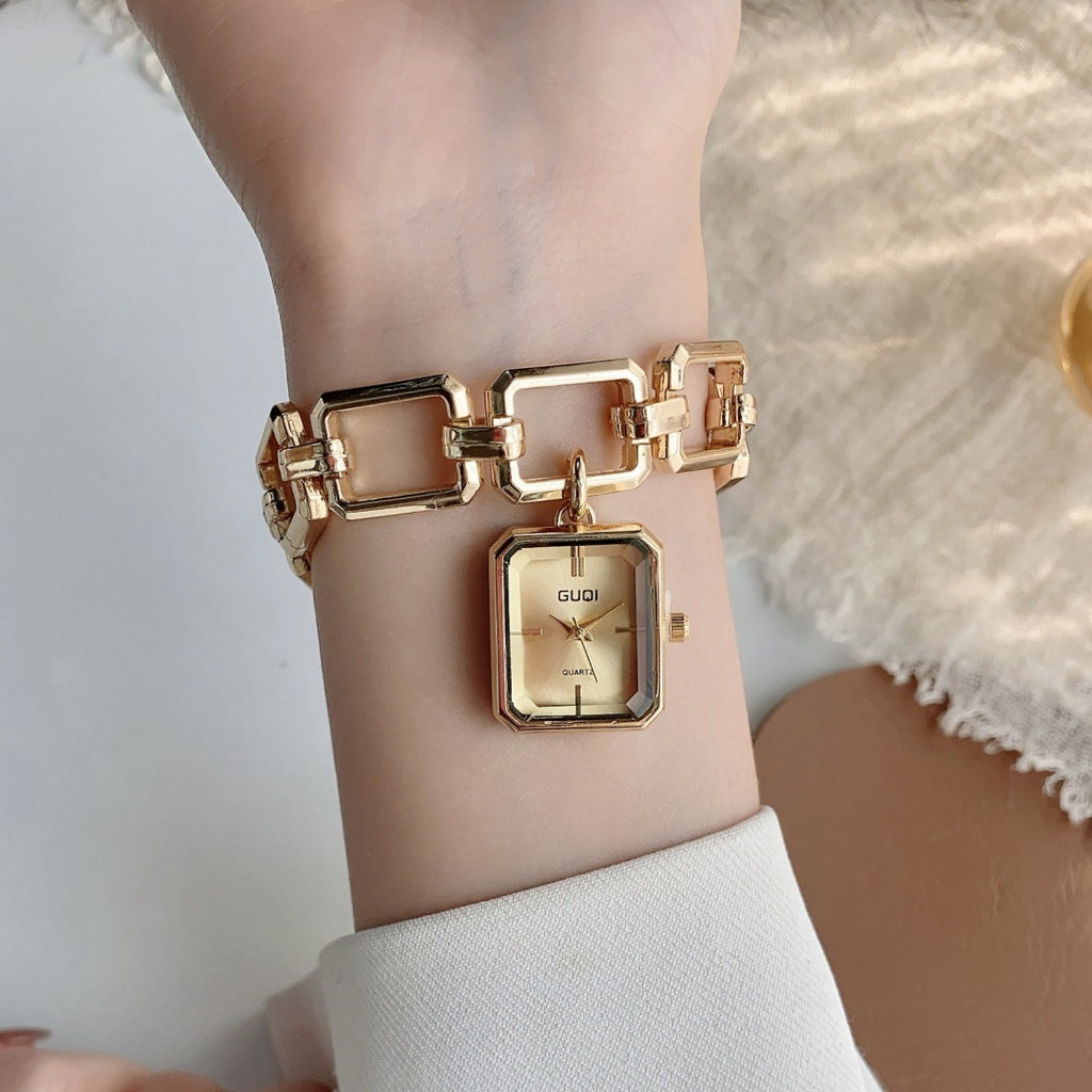 Womens Decorative Watch With Square Pendant And Bracelet Style