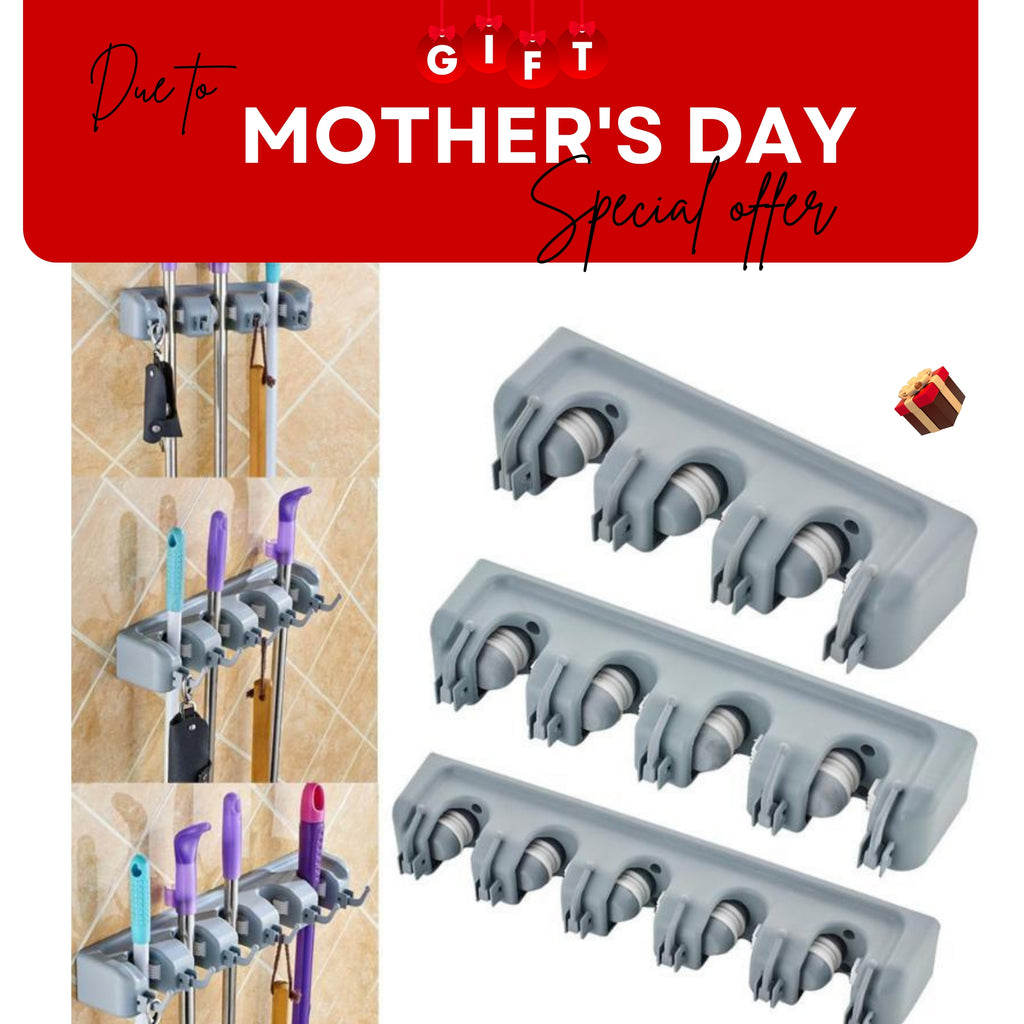 Heavy Duty  Wall Mounted  Broom & Mop Holder for  Garage, Kitchen & Utility Room Organization .