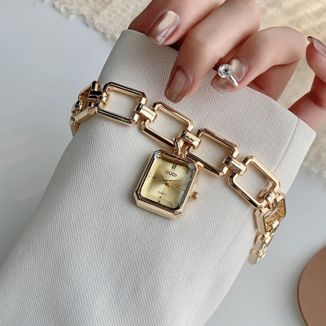 Womens Decorative Watch With Square Pendant And Bracelet Style