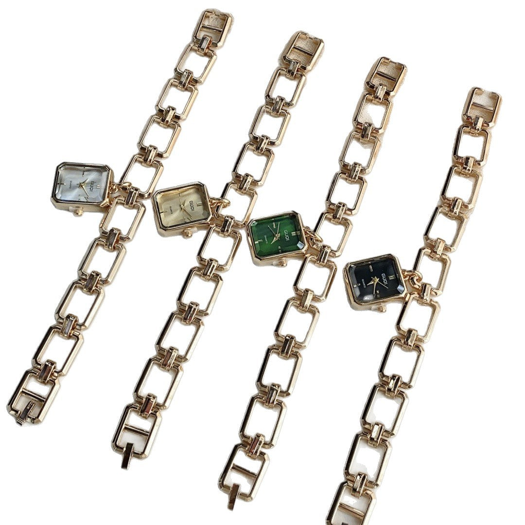 Womens Decorative Watch With Square Pendant And Bracelet Style