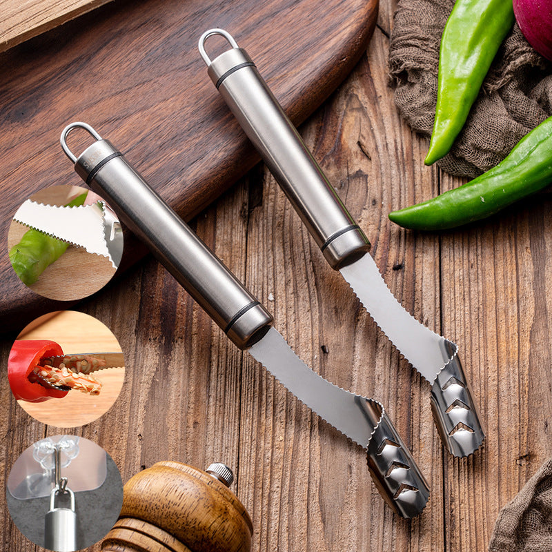 Stainless Steel Pepper Corer Tool – Jalapeño & Chili Pepper Seed Remover, Serrated Core Extractor for Stuffed Peppers, Kitchen Vegetable Coring Tool